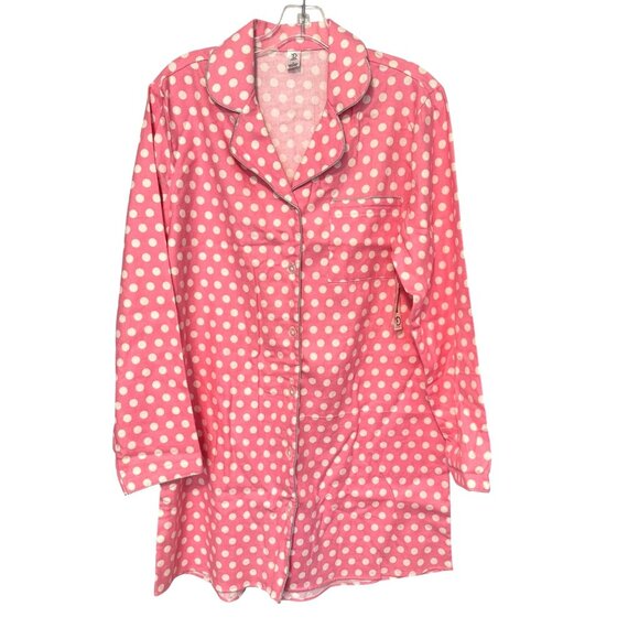 New Directions Intimates Pink & White Polka Dot Long Sleeve Button-Up Pajama Sle - Picture 10 of 13